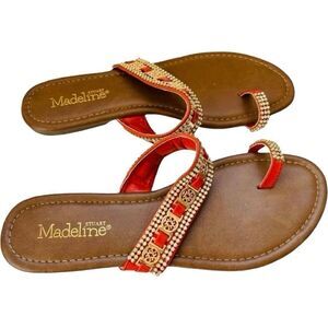 Brand New Womens Stuart Madeline Rhinestone& Gold Hardware Toe Sandals - Sz 10